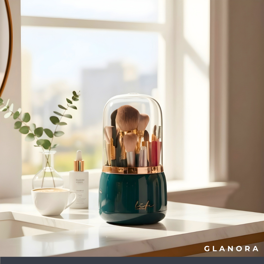 Rotierender Kosmetik-Organizer mit Staubschutz – Ordnung & Übersicht auf einen Dreh
