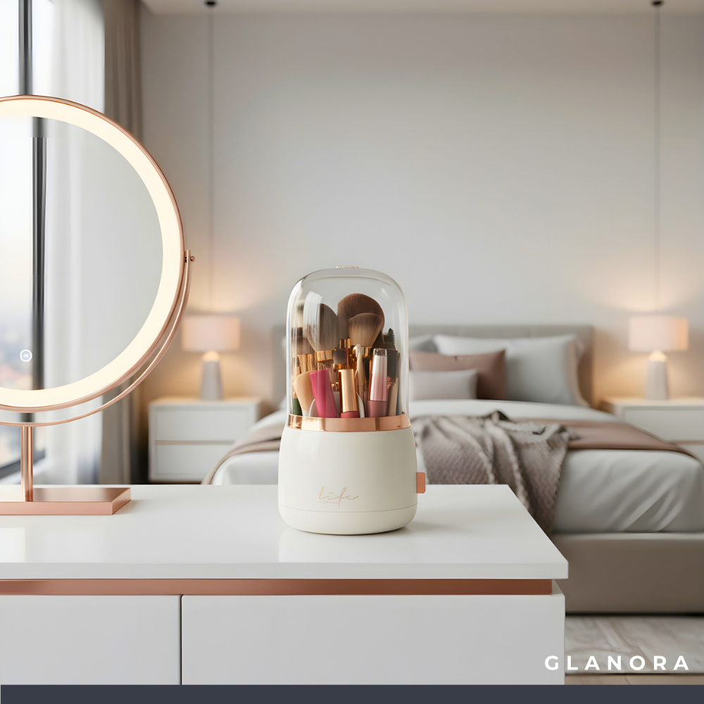 Rotierender Kosmetik-Organizer mit Staubschutz – Ordnung & Übersicht auf einen Dreh