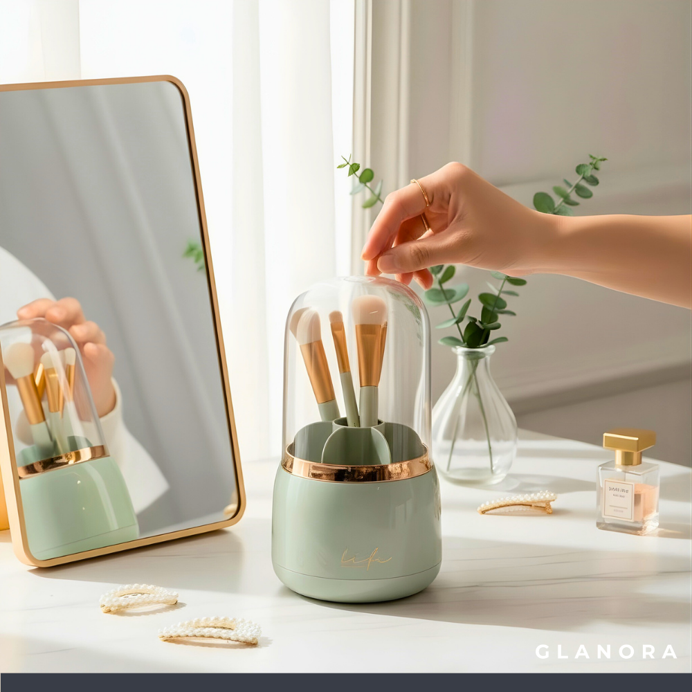 Rotierender Kosmetik-Organizer mit Staubschutz – Ordnung & Übersicht auf einen Dreh